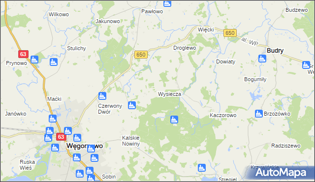 mapa Wysiecza, Wysiecza na mapie Targeo