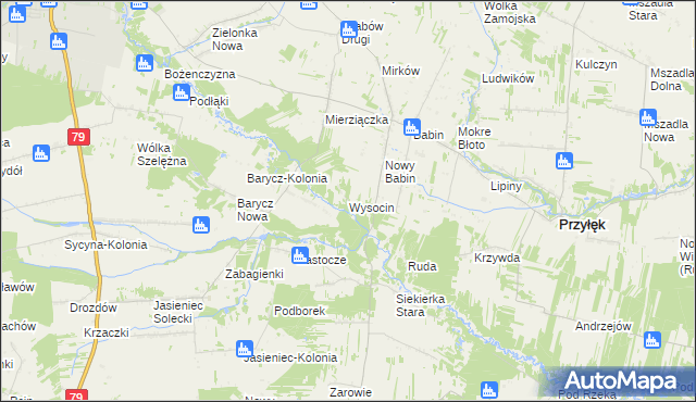 mapa Wysocin gmina Przyłęk, Wysocin gmina Przyłęk na mapie Targeo