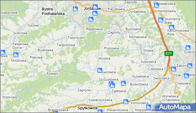 mapa Wysoka gmina Jordanów, Wysoka gmina Jordanów na mapie Targeo