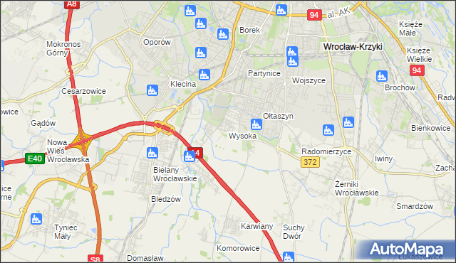 mapa Wysoka gmina Kobierzyce, Wysoka gmina Kobierzyce na mapie Targeo