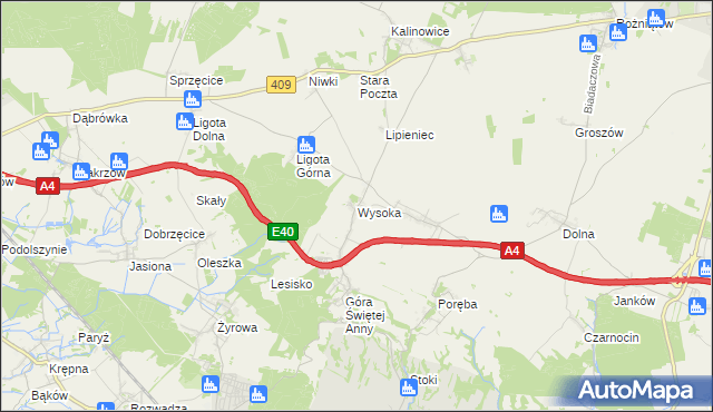 mapa Wysoka gmina Leśnica, Wysoka gmina Leśnica na mapie Targeo