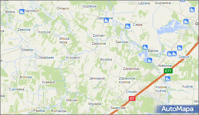 mapa Wysoka gmina Szydłowiec, Wysoka gmina Szydłowiec na mapie Targeo