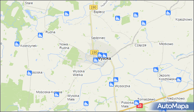 mapa Wysoka powiat pilski, Wysoka powiat pilski na mapie Targeo