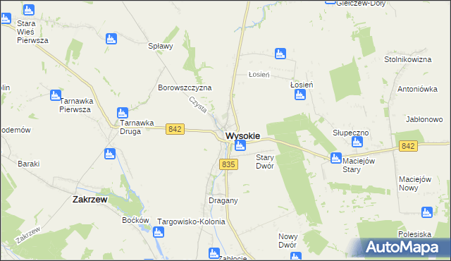 mapa Wysokie powiat lubelski, Wysokie powiat lubelski na mapie Targeo