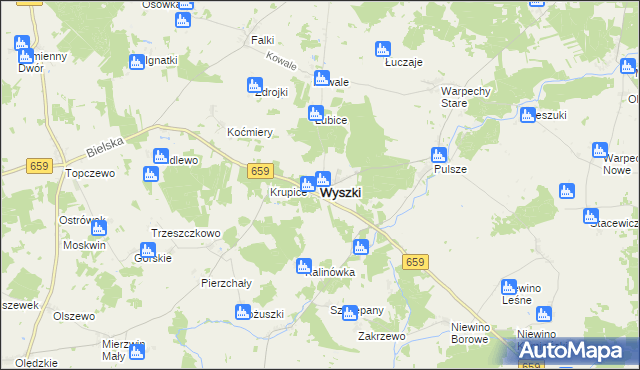 mapa Wyszki powiat bielski, Wyszki powiat bielski na mapie Targeo