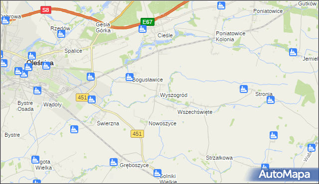 mapa Wyszogród gmina Oleśnica, Wyszogród gmina Oleśnica na mapie Targeo