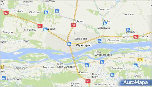 mapa Wyszogród powiat płocki, Wyszogród powiat płocki na mapie Targeo