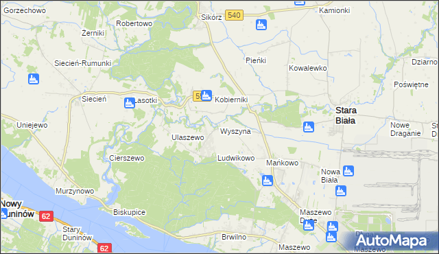 mapa Wyszyna gmina Stara Biała, Wyszyna gmina Stara Biała na mapie Targeo