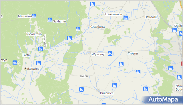 mapa Wyszyny gmina Budzyń, Wyszyny gmina Budzyń na mapie Targeo