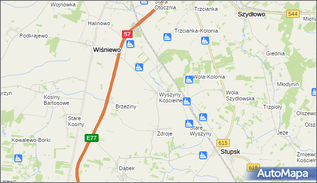 mapa Wyszyny Kościelne, Wyszyny Kościelne na mapie Targeo