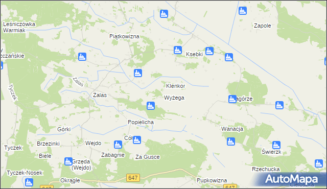 mapa Wyżega gmina Łyse, Wyżega gmina Łyse na mapie Targeo