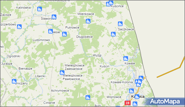 mapa Wyzgi, Wyzgi na mapie Targeo