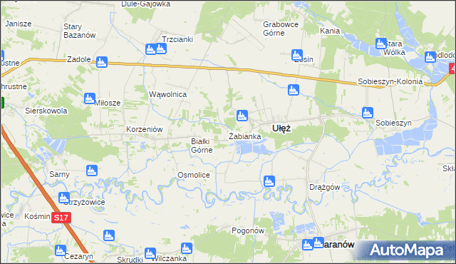 mapa Żabianka gmina Ułęż, Żabianka gmina Ułęż na mapie Targeo