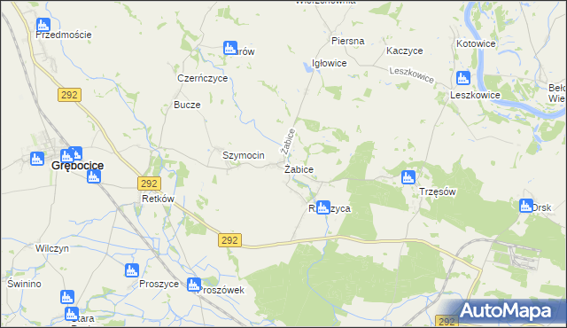 mapa Żabice gmina Grębocice, Żabice gmina Grębocice na mapie Targeo