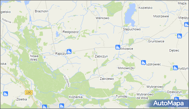 mapa Żabiczyn gmina Mieścisko, Żabiczyn gmina Mieścisko na mapie Targeo