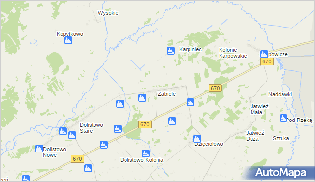 mapa Zabiele gmina Jaświły, Zabiele gmina Jaświły na mapie Targeo