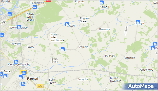 mapa Zabiele gmina Rzekuń, Zabiele gmina Rzekuń na mapie Targeo