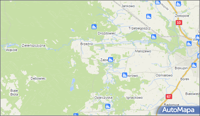 mapa Żabieniec gmina Lipno, Żabieniec gmina Lipno na mapie Targeo