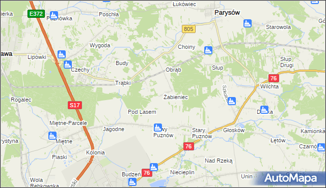 mapa Żabieniec gmina Parysów, Żabieniec gmina Parysów na mapie Targeo