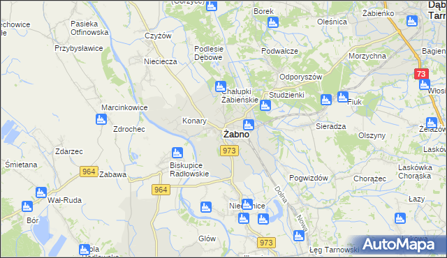 mapa Żabno powiat tarnowski, Żabno powiat tarnowski na mapie Targeo