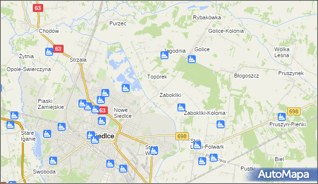 mapa Żabokliki gmina Siedlce, Żabokliki gmina Siedlce na mapie Targeo