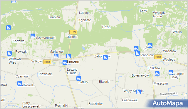 mapa Zaborówek gmina Leszno, Zaborówek gmina Leszno na mapie Targeo