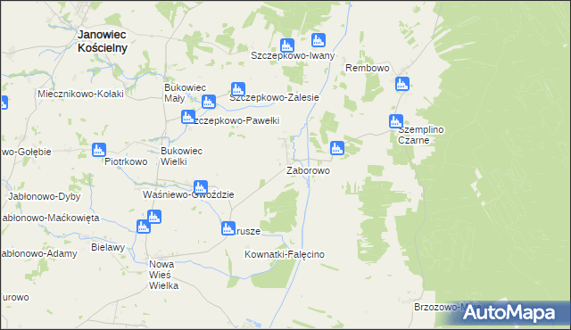 mapa Zaborowo gmina Janowiec Kościelny, Zaborowo gmina Janowiec Kościelny na mapie Targeo