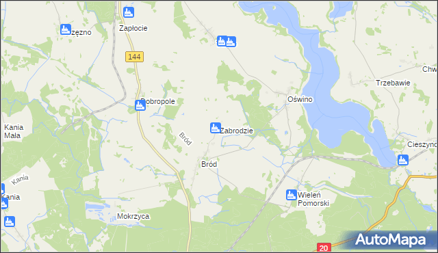 mapa Zabrodzie gmina Chociwel, Zabrodzie gmina Chociwel na mapie Targeo