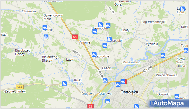 mapa Zabrodzie gmina Olszewo-Borki, Zabrodzie gmina Olszewo-Borki na mapie Targeo