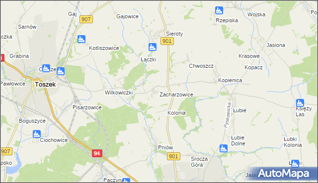 mapa Zacharzowice, Zacharzowice na mapie Targeo