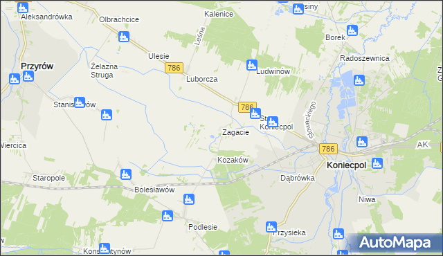 mapa Zagacie gmina Koniecpol, Zagacie gmina Koniecpol na mapie Targeo