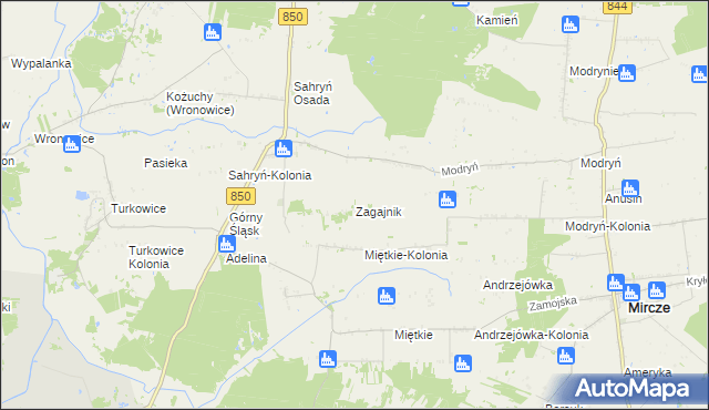 mapa Zagajnik gmina Werbkowice, Zagajnik gmina Werbkowice na mapie Targeo