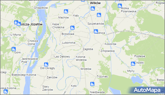 mapa Zagłoba gmina Wilków, Zagłoba gmina Wilków na mapie Targeo