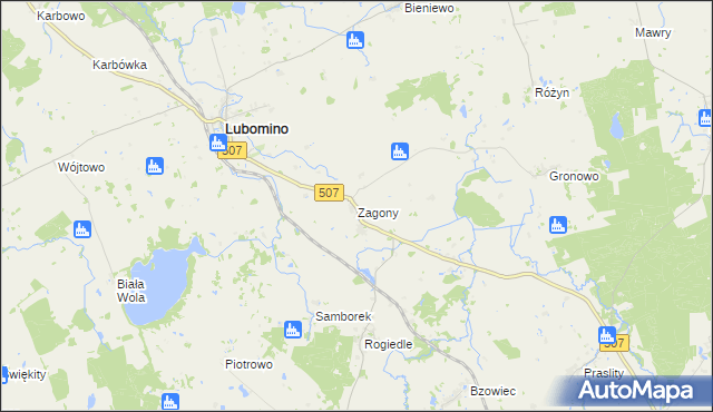 mapa Zagony gmina Lubomino, Zagony gmina Lubomino na mapie Targeo