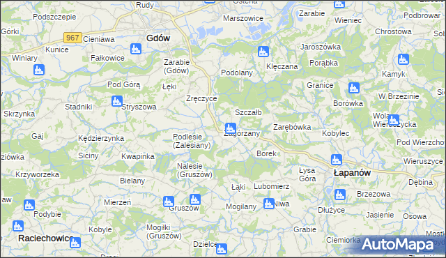 mapa Zagórzany gmina Gdów, Zagórzany gmina Gdów na mapie Targeo