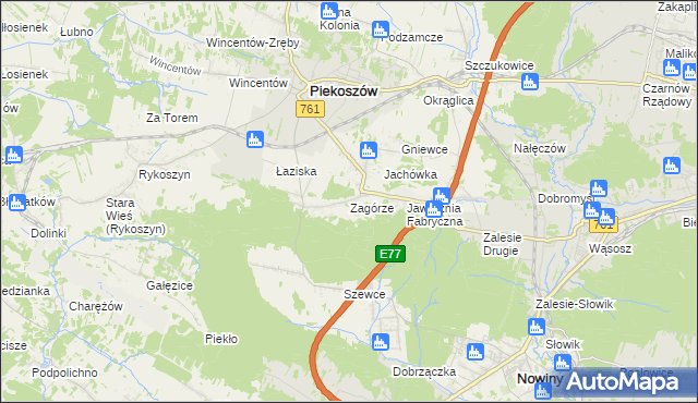 mapa Zagórze gmina Piekoszów, Zagórze gmina Piekoszów na mapie Targeo