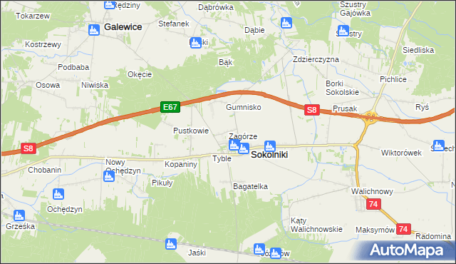 mapa Zagórze gmina Sokolniki, Zagórze gmina Sokolniki na mapie Targeo