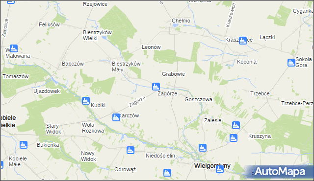 mapa Zagórze gmina Wielgomłyny, Zagórze gmina Wielgomłyny na mapie Targeo