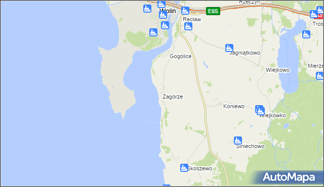 mapa Zagórze gmina Wolin, Zagórze gmina Wolin na mapie Targeo