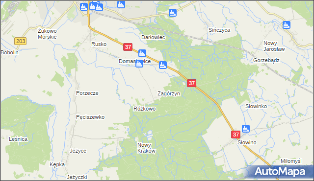 mapa Zagórzyn gmina Darłowo, Zagórzyn gmina Darłowo na mapie Targeo