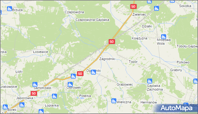 mapa Zagrodniki gmina Łochów, Zagrodniki gmina Łochów na mapie Targeo