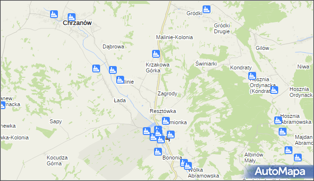 mapa Zagrody gmina Goraj, Zagrody gmina Goraj na mapie Targeo