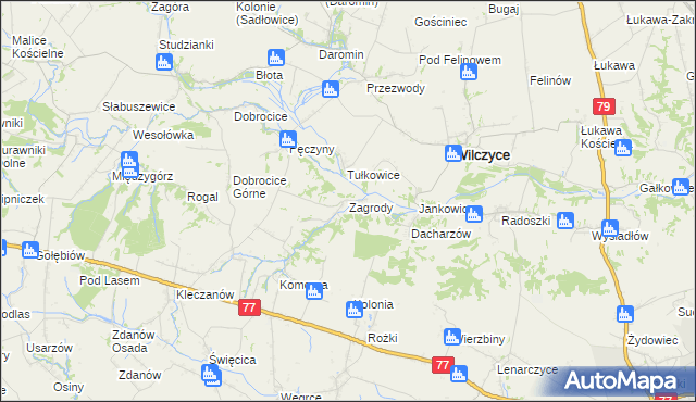 mapa Zagrody gmina Wilczyce, Zagrody gmina Wilczyce na mapie Targeo