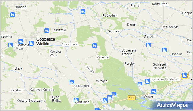 mapa Zajączki gmina Brzeziny, Zajączki gmina Brzeziny na mapie Targeo