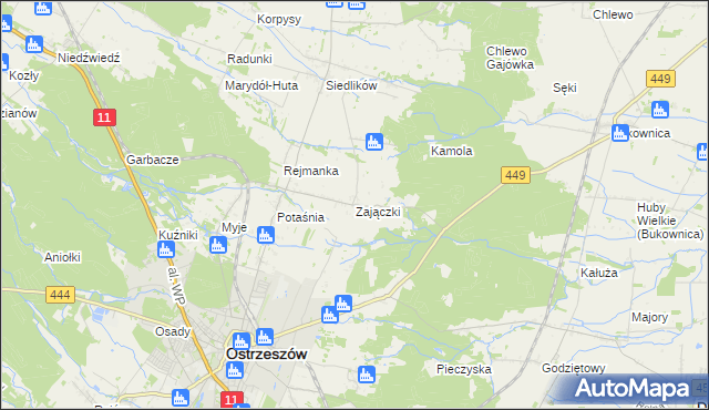 mapa Zajączki gmina Ostrzeszów, Zajączki gmina Ostrzeszów na mapie Targeo