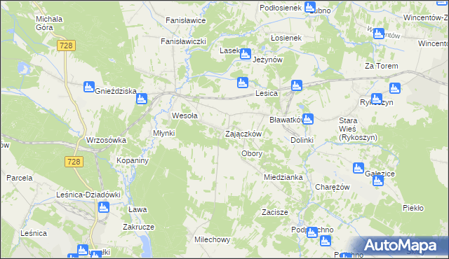 mapa Zajączków gmina Piekoszów, Zajączków gmina Piekoszów na mapie Targeo