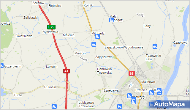 mapa Zajączkowo gmina Tczew, Zajączkowo gmina Tczew na mapie Targeo