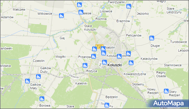 mapa Żakowice gmina Koluszki, Żakowice gmina Koluszki na mapie Targeo