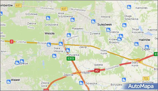 mapa Zakręt gmina Wiązowna, Zakręt gmina Wiązowna na mapie Targeo