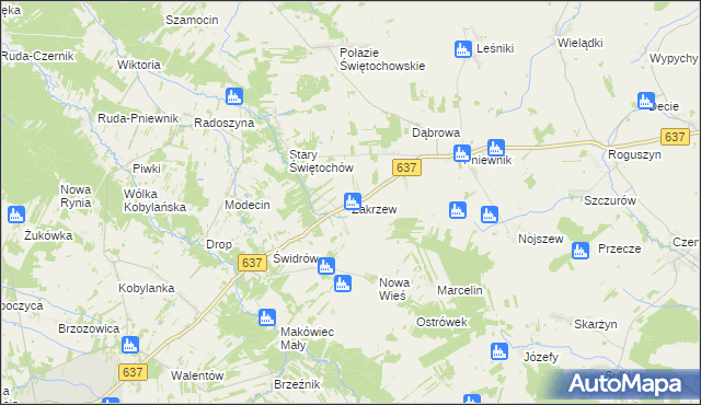 mapa Zakrzew gmina Korytnica, Zakrzew gmina Korytnica na mapie Targeo